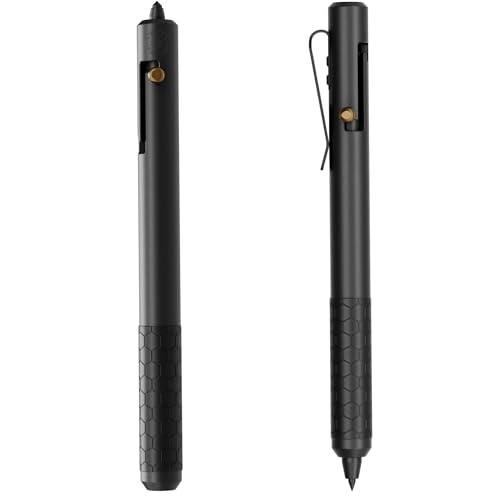Off-Grid Knives BOLT Tactical Pen with Tungsten Carbide Glass Breaker, Overbuilt Bolt Action XL Writing Tool, Aircraft Aluminum, German Ink, Stainless Steel Clip (Blackout)