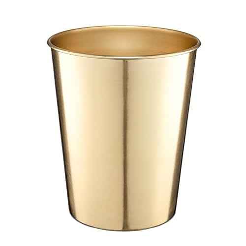 Monarch Abode Brushed Gold Handcrafted Metal Wastebasket for Home Office Bedroom, Decorative Waste Basket, Modern Bathroom Garbage Can, Durable & Decorative Trash Bin, Brushed Gold Bathroom Trash Can