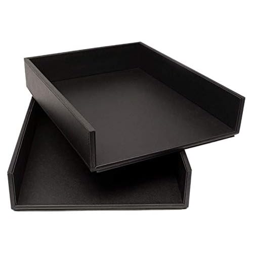 Armory by Castle - Leatherette Two Stackable Paper Trays Desk Organizer - Clutter Organizer for Home, Office, Personal, and Employee Files (Two Paper Trays - Stackable)