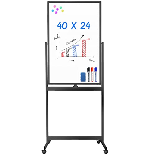 Maxtek Black Magnetic Whiteboard on Wheels 40x24 Mobile Double-Sided