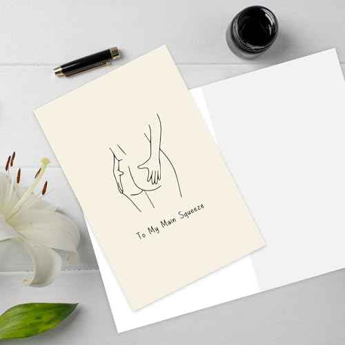 Funny Anniversary Card for Boyfriend, Girlfriend, Husband or Wife ? ¡°To My Main Squeeze¡± Romantic Naughty Love Card ? Minimalist Line Art Design for Valentine¡¯s Day, Birthday