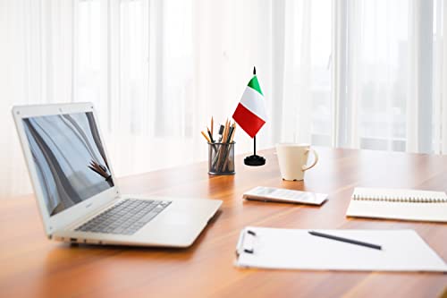 Italy Miniature Desk Flag Set - Italian Flag with Solid Pole & Base, 2 Pack - Small Table Flags for Office and Home Decor