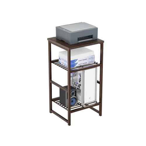 3 Tier Printer Desk Stand, Spacious Floor Mount, Metal, Industrial, Printer Table Holder with Storage Shelf for Home Office Fax Machine Scanner
