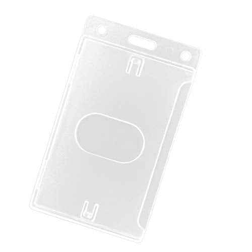 Fallen One 50 Pack Hard Plastic Badge Holders Vertical ID Card Protector with Thumb Slot for Office,School
