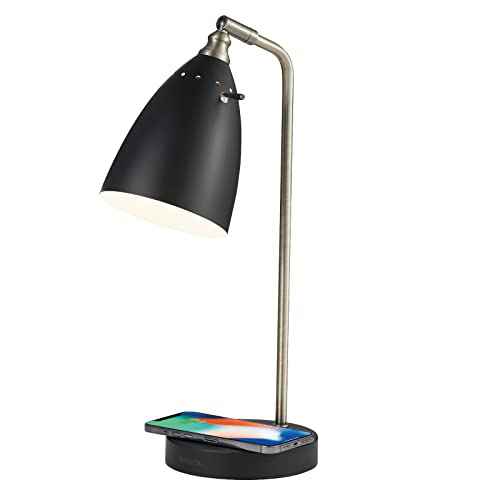 Black Table Lamp with Wireless Charger, Super Bright LED Desk Lamp for Dorm, Industrial Desk Lamps for Home Office, Study Room, Children' Room, 100% Metal