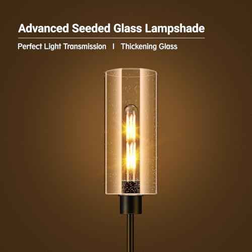 BoostArea Modern Standing Floor Lamp with Seeded Glass Shade, Simple Design, Tall, for Bedroom, Office, Kids Room, Reading