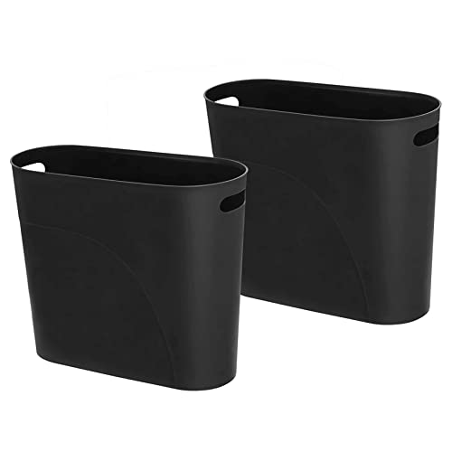 ROYFACC Black Slim 3.2 Gallon Plastic Trash Can with Handles, 2 Pack