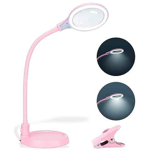 5X Magnifying Lamp with Light and Stand, Hands Free Desk Magnifying Light, LED Work Lamp for Women, Ladies, Kids Reading