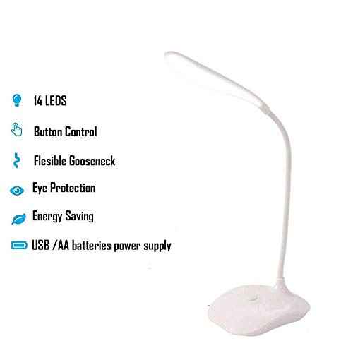 LED Table Lamp,Portable Eye-Protected Flexible Gooseneck Small Desk Lights for Dorm Study Office Bedroom-USB and 3 AA Batteries Powered (5 Pack)