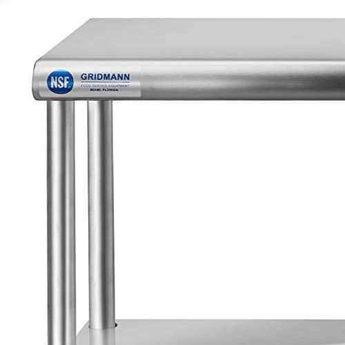 GRIDMANN NSF Stainless Steel Commercial Kitchen Prep & Work Table Plus A 2 Tier Shelf - 48 in. x 12 in.