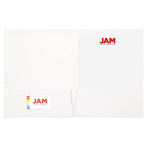 JAM PAPER Laminated Two Pocket Glossy School Folders - Letter Size - High Gloss White - Bulk 25/Pack