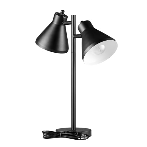 GLOBE Electric 52999 Derek 18" 2-Light Desk Lamp, Matte Black, On/Off Rotary Switch on Each Shade