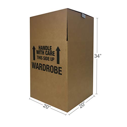 Brown 20x20x34 inch Wardrobe Moving Boxes with Hanger Bar - 3 Pack