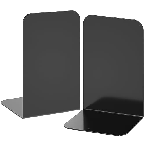 VFINE Bookends 1 Pair, Black Metal Book Ends, Heavy Bookends for Shelves, Book Stopper for Heavy Books, Book Organizer for Home Office School Supplies
