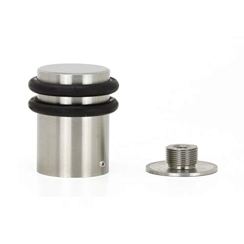 EVI | Heavy Doorstop | 1.2'' X 2'' | Reinforced | Threaded Base | Black Rubber | Stainless Steel | Includes Screw + Metallic Anchor | Mod I-0.8''6/50