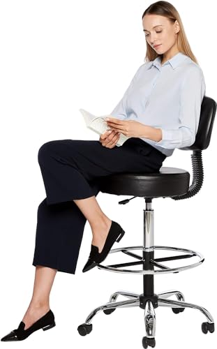 Amazon Basics Adjustable Drafting Bar Stool with Back Support, 360° Swivel, Black