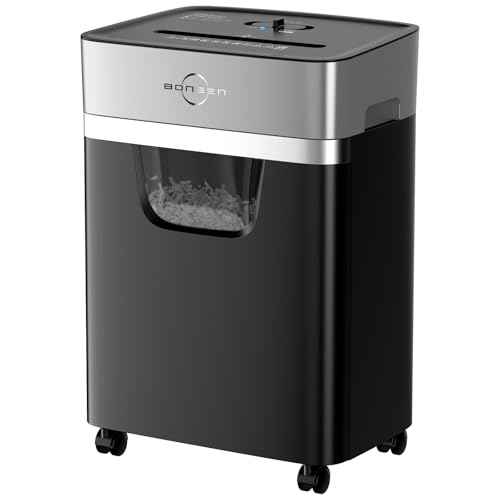 BONSEN 14-Sheet Paper Shredder for Home Office, Heavy Duty Cross Cut Shredder with 5.3 Gal Pullout Bin, Quiet Shredder for CDs/Credit Card/Staple, P-4 Security, Anti-Jam System