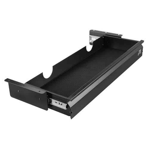 VEVOR Under Desk Drawer Slide Out, 26 inch Under Desk Mounted Pull-out Drawer Attachment, Hidden Under Counter Drawers for office Home Sit Stand Workstation, Black