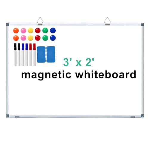 36x24 Inch Magnetic Whiteboard with Aluminum Frame, Includes Markers & Magnets