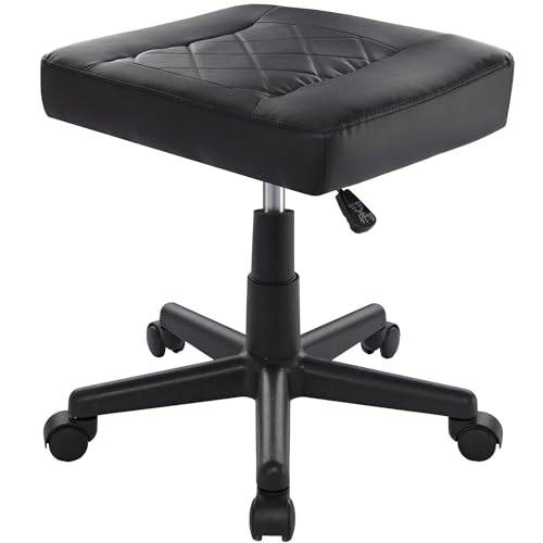 VECELO Under Desk Footrest, PU Ergonomic Foot Rest with Wheels, Comfort Padding, Height Adjustable for Relieving Leg Pain, Stiffness, Black