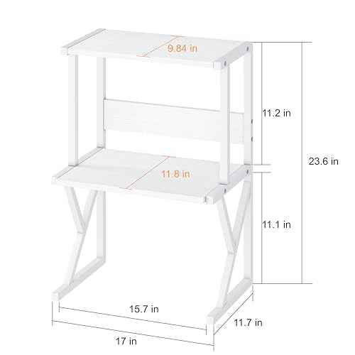aboxoo Desktop Printer Stand with 3 Tier Wood Storage Shelves,Under Desk Printer Table,Multi-Purpose Home Office Desk Organizer for Fax Machine, Scanner (White)