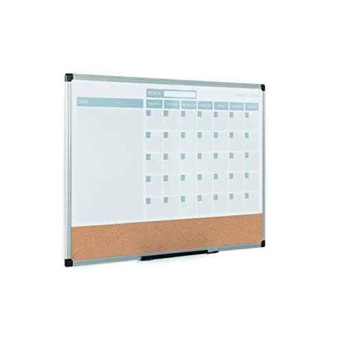MasterVision Magnetic Dry Erase Monthly Calendar Planner Push Pin Corkboard Combo with Marker Tray, 24" x 36", Gray Plastic Frame, White, MB0707186P
