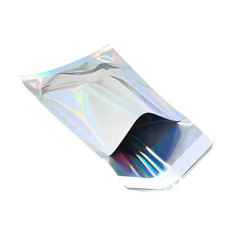 PABCK 100 Pack 2.95x3.94+1.18 inch Holographic Metallic Poly Mailers Self Sealing Packaging Aluminum Foil Glitter Bags Shipping Envelopes Mailing Storage Pouches for Shipping Packaging