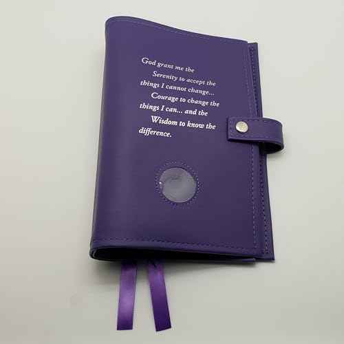 Deluxe Double Alcoholics Anonymous AA Big Book & 12 Steps & 12 Traditions Book Cover ONLY Medallion Holder Purple