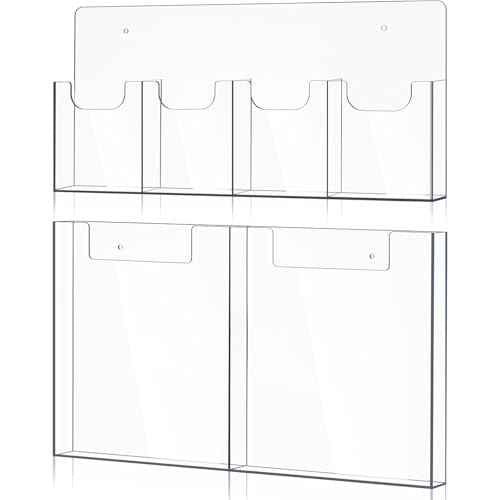 Sherr 2 Packs Acrylic Brochure Holder Wall Mount 2 Pocket Fits 8.5 x 11 and 4 Pocket Fits 4 x 9 Brochure Magazine Holder Clear Trifold Flyer Rack Paper Display Literature Storage for Home, Offices