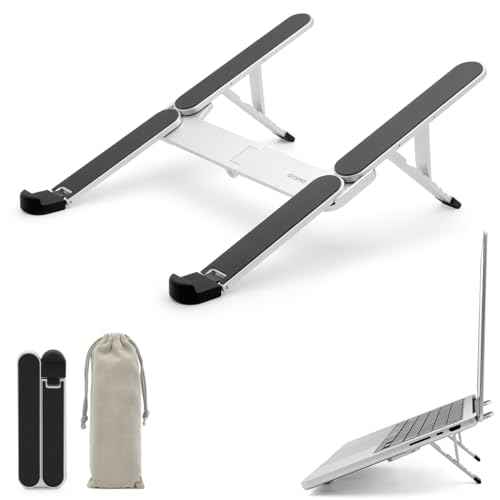 NSMO Laptop Stand ? Adjustable Aluminum Portable Laptop Stand with 5-Level Height Settings, Ergonomic Design, Heat Dissipation, Non-Slip Support, Compact Travel Riser for 11¡±-16¡± Laptops