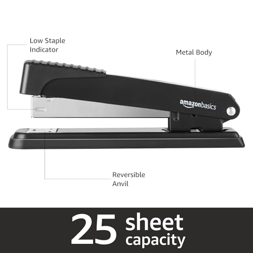 Amazon Basics Full-Strip Metal Office Stapler 20-Sheet Capacity 3-Pack Black