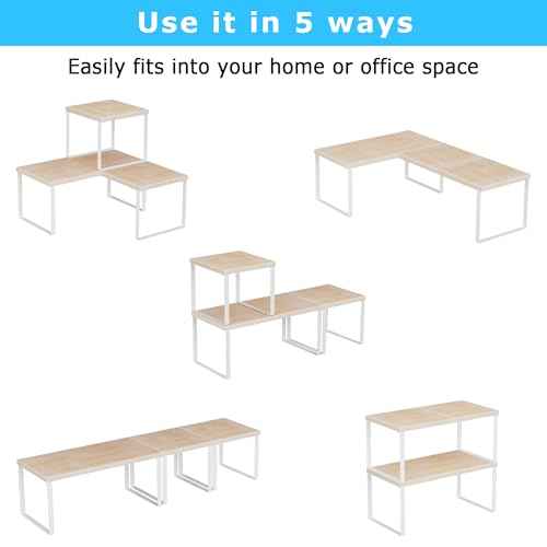 Aothia Wood Desktop Shelf for Top of Desk - 2-Tier Adjustable Bookshelf Organizer, Freestanding Stackable Shelves for Office, Home, Kitchen Counter (Oak)