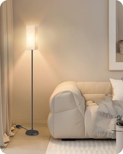 Beige & Black Modern Floor Lamp 64.6" with Foot Switch - Minimalist Standing Light for Living Room & Bedroom