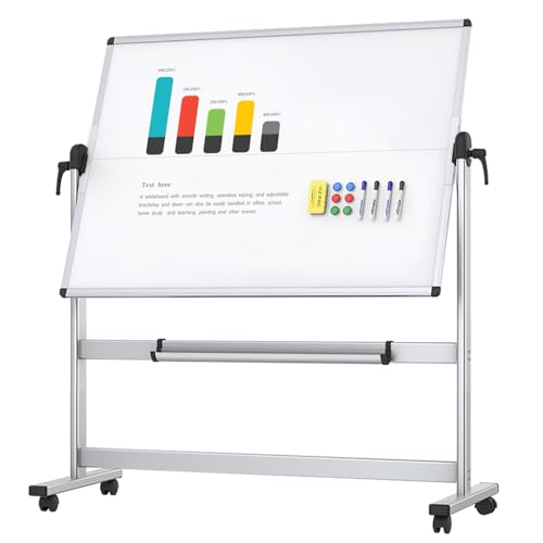 VIZ-PRO 48" x 36" Double-Sided Mobile Whiteboard with Stand, Magnetic & Lockable Wheels