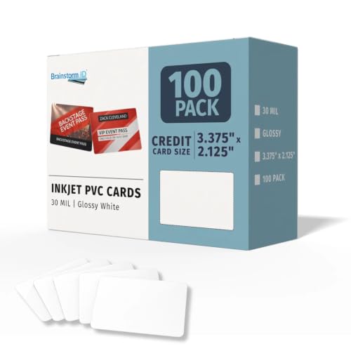 Brainstorm ID Inkjet PVC Cards 100 Pack, 30 mil, Double‑Sided Waterproof ID Cards