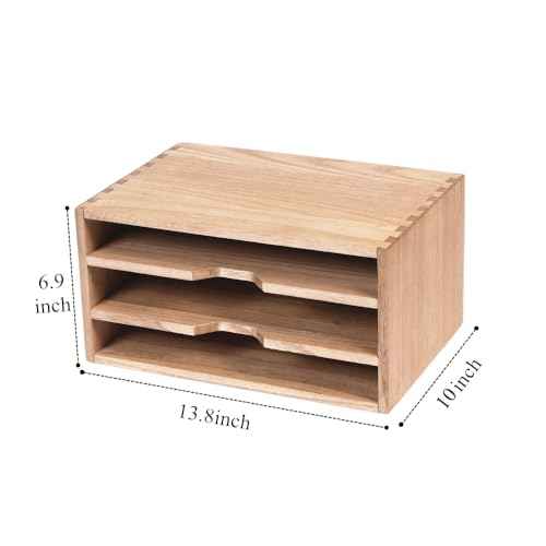 3-Tier Paper Storage Letter Tray File Sorter - Wood Desktop Document Organizer Holders with Mail Sorter, School & Home Magazine File Dividers, Book Rack Shelf Stand for HD-SJ3K (Light)