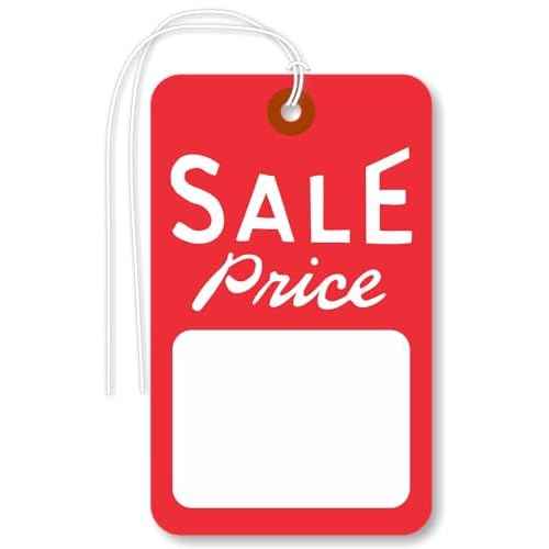 SmartSign Sale Price Tags with String | 1.75" x 2.875" Red/White Color (Pack of 1000), Made in USA