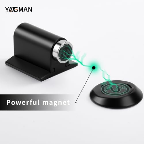 Yagman Magnetic Door Stopper Floor Mount, No-Drill Adhesive, Retractable, 1 Pack – Black