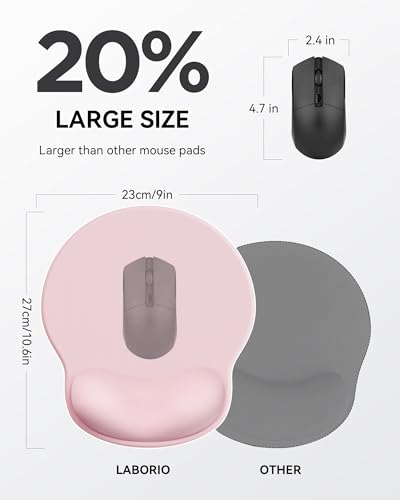 Laborio Large Light Pink Ergonomic Mouse Pad with Wrist Rest 10.6 x 9 inches