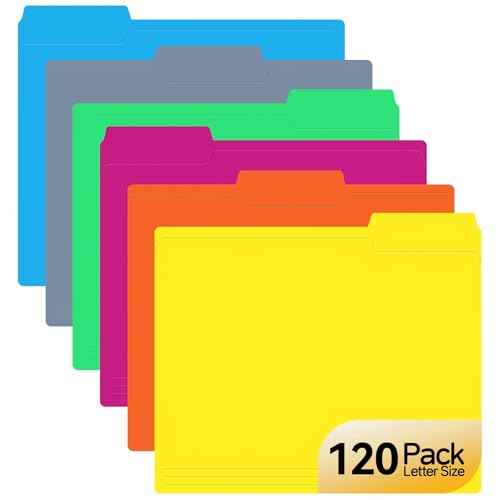 120 Pack Colored File Folders, 1/3 Cut Tab Letter Size 8.5" x 11" Manila Folders, Assorted 6 Colors for School, Office Supplies, Filing Folders & Document Organization