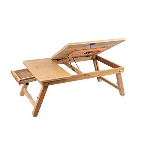 Laptop Desk Adjustable Bamboo Laptop Table with Fan Drawer Foldable Bed Tray Breakfast Tray Padded Lap Work Tray,for Working Writing Drawing