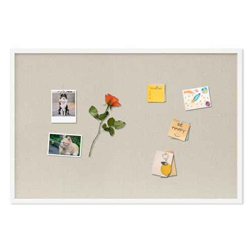 Cork Board with Linen White,Bulletin Board 36"x24" Hanging Corkboards for Office Home School Message Board or Vision Board Decoration.