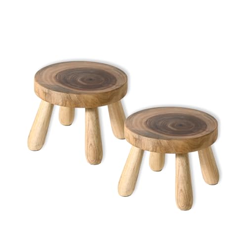 7 Inch Solid Wood Step Stool 2 Pack, Natural Growth Ring Wood for Adults, Kids and Toddlers, Simple Minimalist Riser for Plants and Home D?cor
