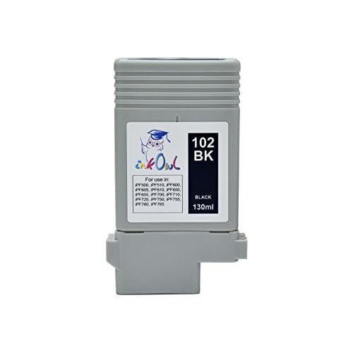 InkOwl Compatible Ink Cartridge Replacement for Canon PFI-102BK (130ml, Black) - iPF500 iPF510 iPF600 iPF605 iPF610 iPF650 iPF655 iPF700 iPF710 iPF720 iPF750 iPF755 iPF760 iPF765