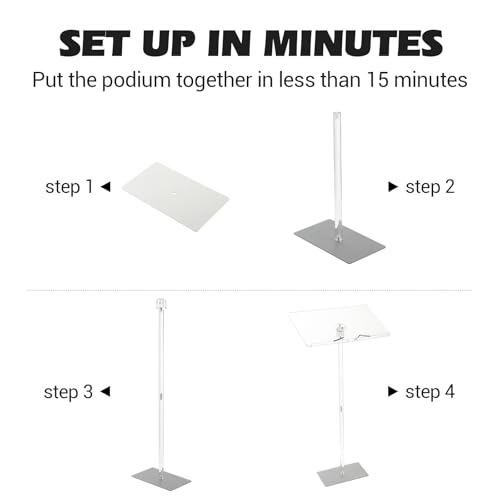 Acrylic Podium - 50 in Tall, Clear Acrylic Stand, Wide Reading Surface,Floor-Standing Pulpit for Churches, Conferences, Speeches, Weddings, Classroom