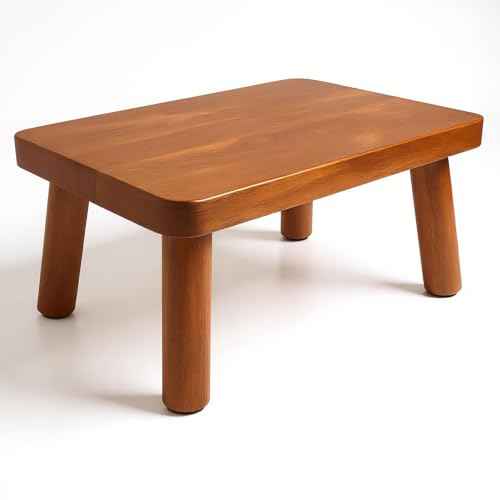 Wooden Step Stool, Foot Stool with Non-Slip Mat, One Step Stool, Small Stool for High Beds, Office, Bedroom, Bathroom (Brown, Small)