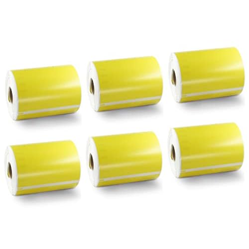 BETCKEY Colored Labels Compatible with Dymo 1744907 (4" x 6") Extra Large Shipping Labels, Compatible for Dymo LabelWriter Thermal 4XL & Zebra Desktop Printers [6 Rolls, Yellow]
