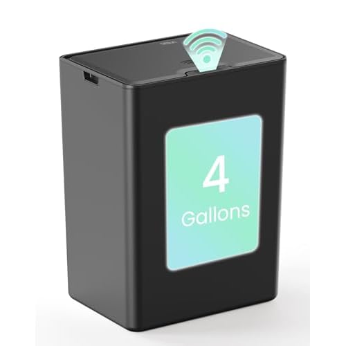 Cesun 4 Gallon Bathroom Trash Can with Lid, Small Automatic Trash Can, Touchless Motion Sensor Garbage Can, Black Plastic Waste Basket for Bathroom, Bedroom, Toilet, Office, Rv