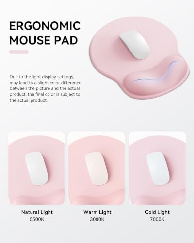 Laborio Large Light Pink Ergonomic Mouse Pad with Wrist Rest 10.6 x 9 inches