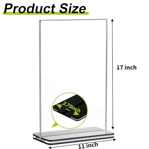 2 Pack 11x17 Inch Acrylic Sign Holder - Clear T Shaped Double Sided Picture Flyer Sign Holder Table Menu Display Stand for Office Restaurant (11x17 Inch)